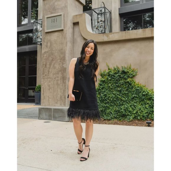 NWT Womens Size XS J. Crew Collection Black Crepe Feather-Trim Shift Mini Dress - Picture 8 of 8